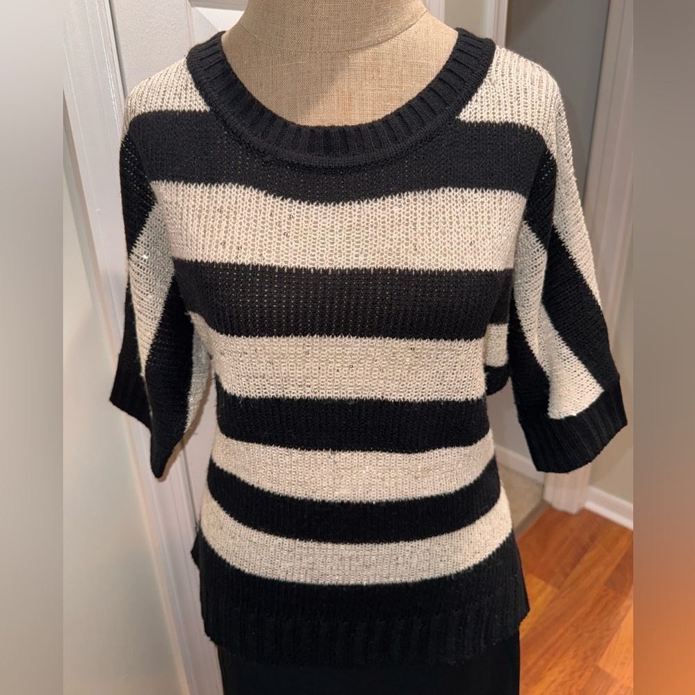 AB Studio Y2K 90s grunge Black and white Striped sequin sparkly Sweater large